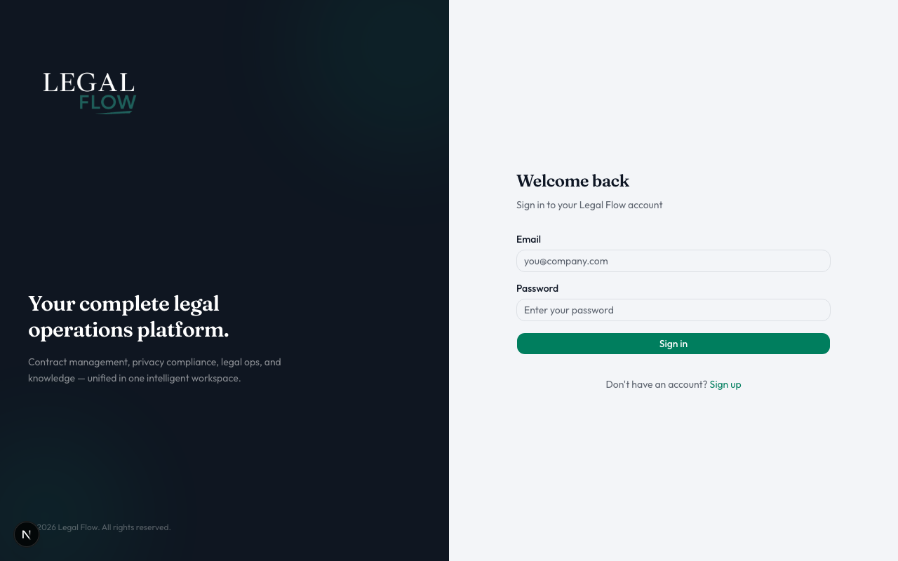 Legal Flow login page in light mode