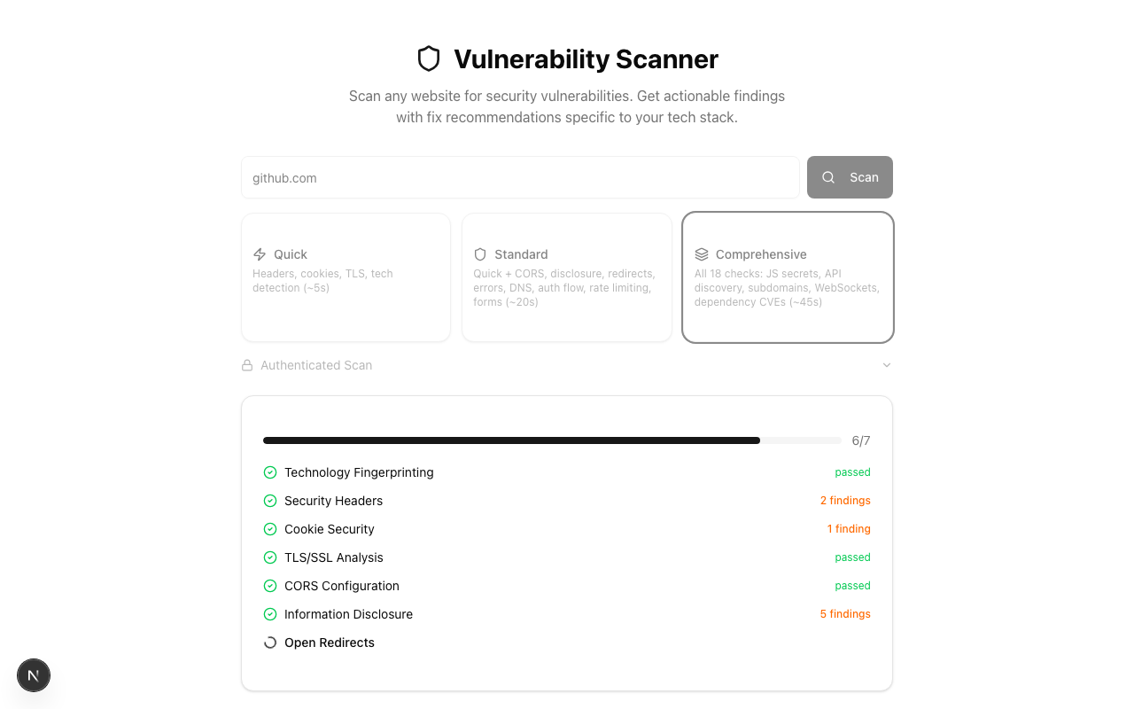 Scan in progress showing module status in real time